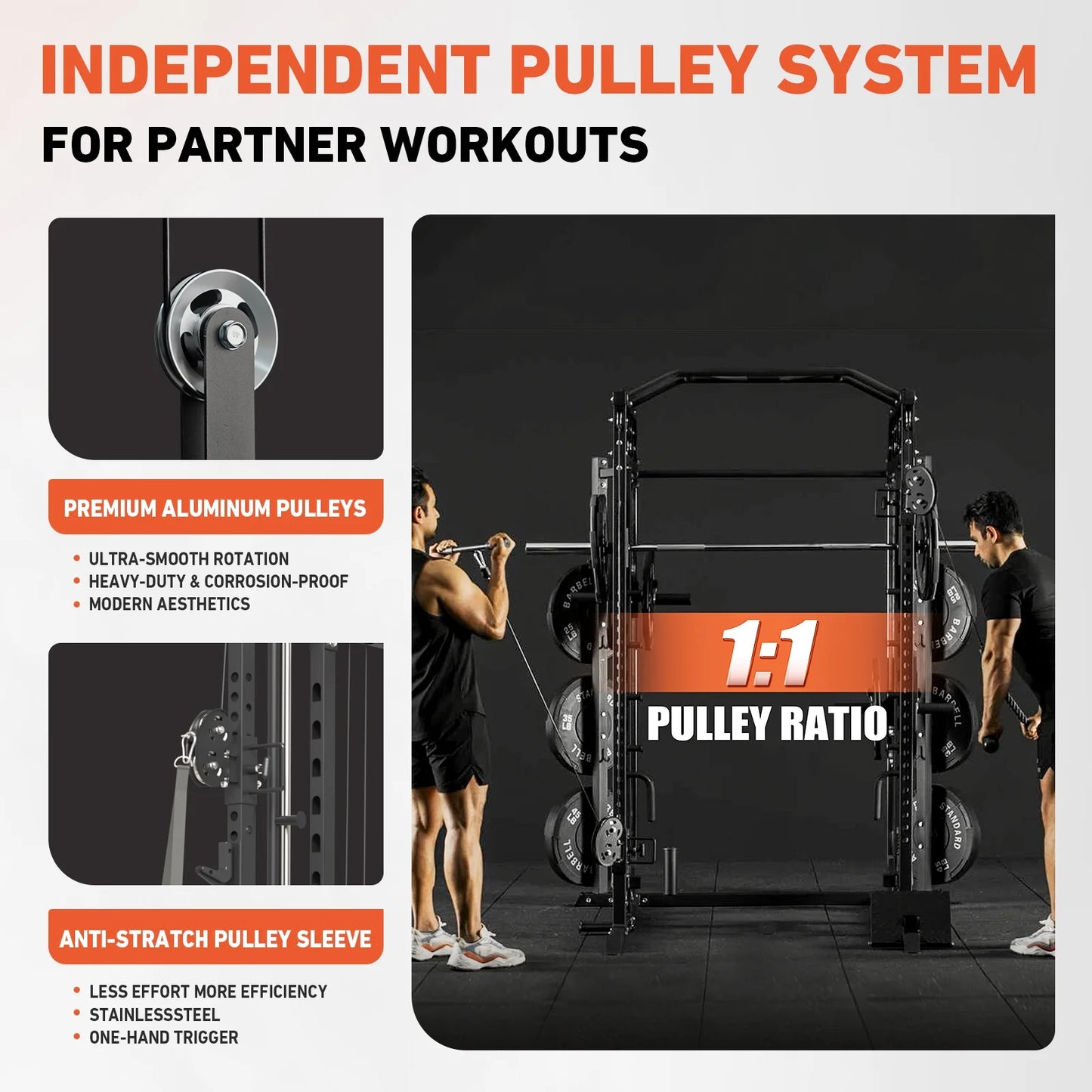 Smith Machine, All-In-One Power Rack Cage with Vertical Leg Press, 2000LBS Power Cage Squat Rack with Smith Bar, Dual Pulley Cable Crossover System for Home Gym