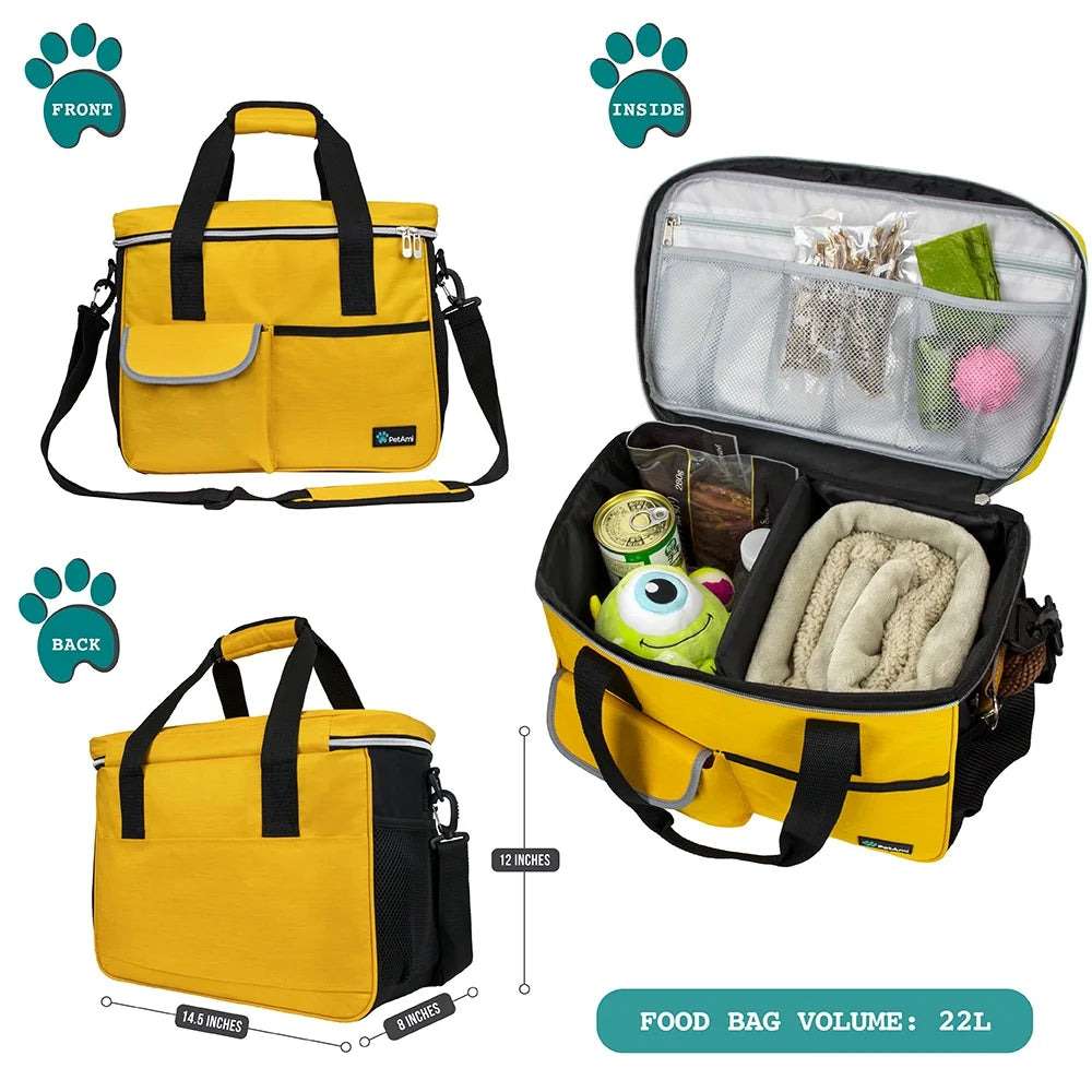 Dog Travel Bag, Travel Pet Bag Organizer, Dog Food Travel Bag with Food Container and Bowls, Dog Travel Supplies Gift Accessories for Weekend Camping, Dog Cat Diaper Bag (Grey, Large)