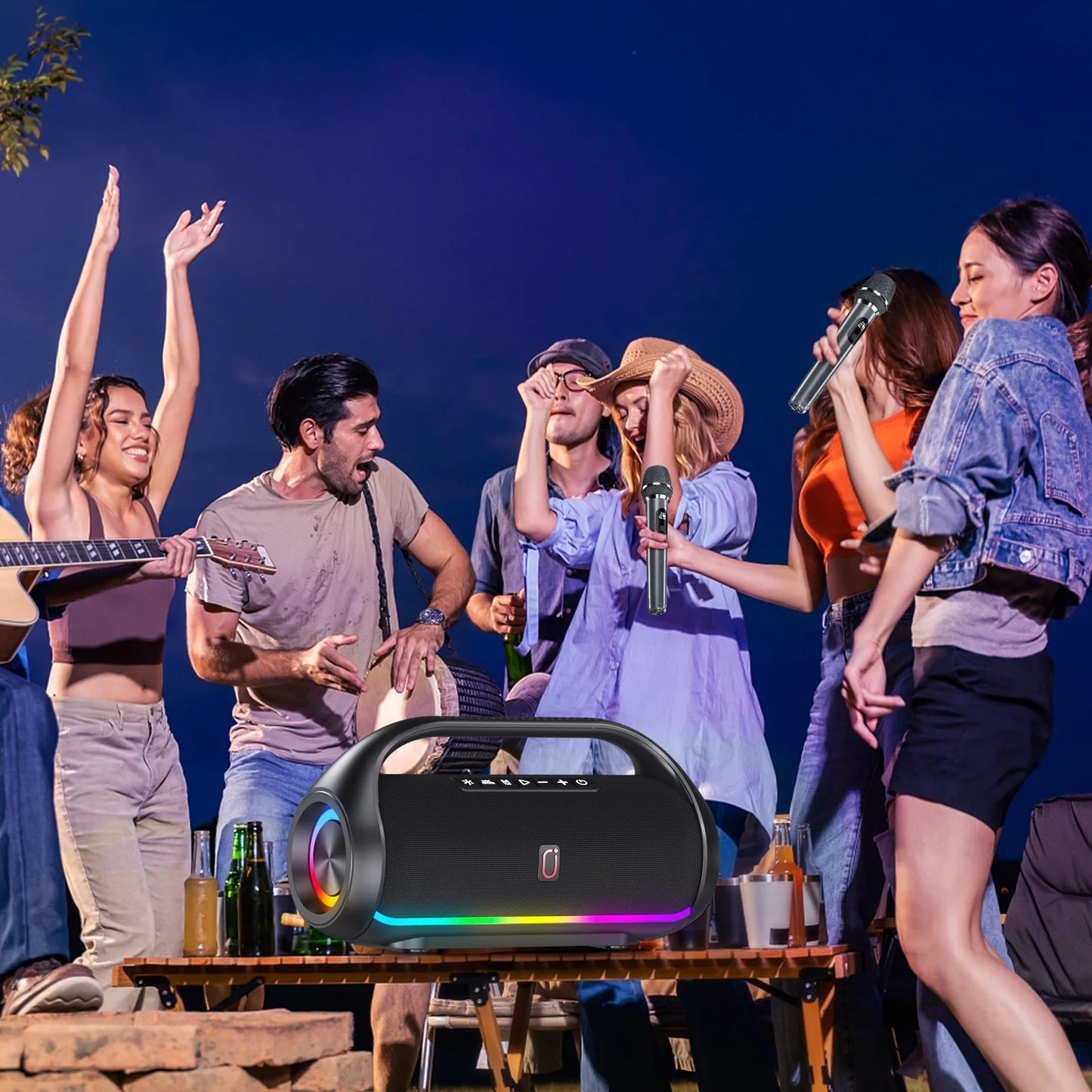 Bluetooth Speaker, Portable Speaker with DJ Lights, Deep Subwoofer, Wireless Waterproof Outdoor Speaker for Pool Beach Party, D20