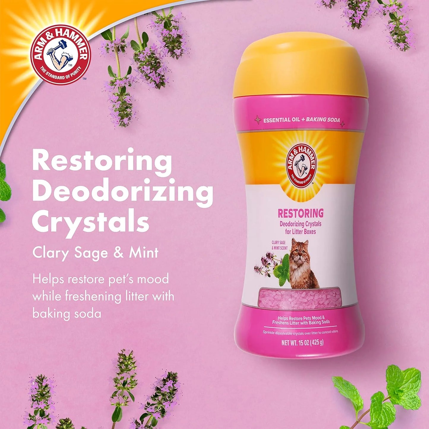 (2 Pack)  Deodorizing Cat Litter Crystals for Litter Boxes, Clary Sage & Mint Scent 15 Oz.